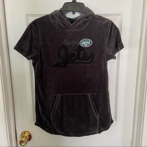 NWOT NFL New York jets crushed velvet velour short sleeve hoodie girls size 10